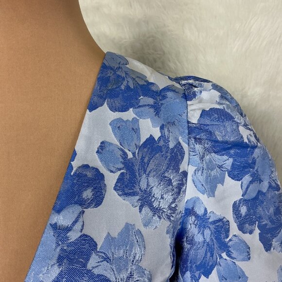 Tuckernuck Hyacinth House Blue Jacquard Puff Sleeve Eleanor Blouse NWT S - Picture 2 of 8